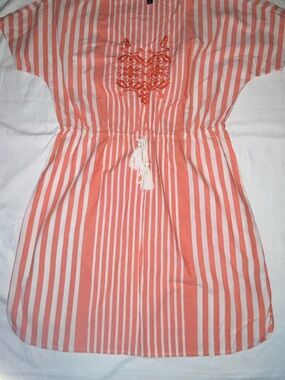 Tommy Hilfiger Coral and White Vertical Stripe Shirt